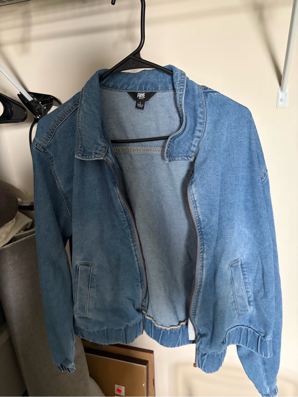 FRYE Light Blue Denim Bomber Jacket - Women's Casual Jean Jacket